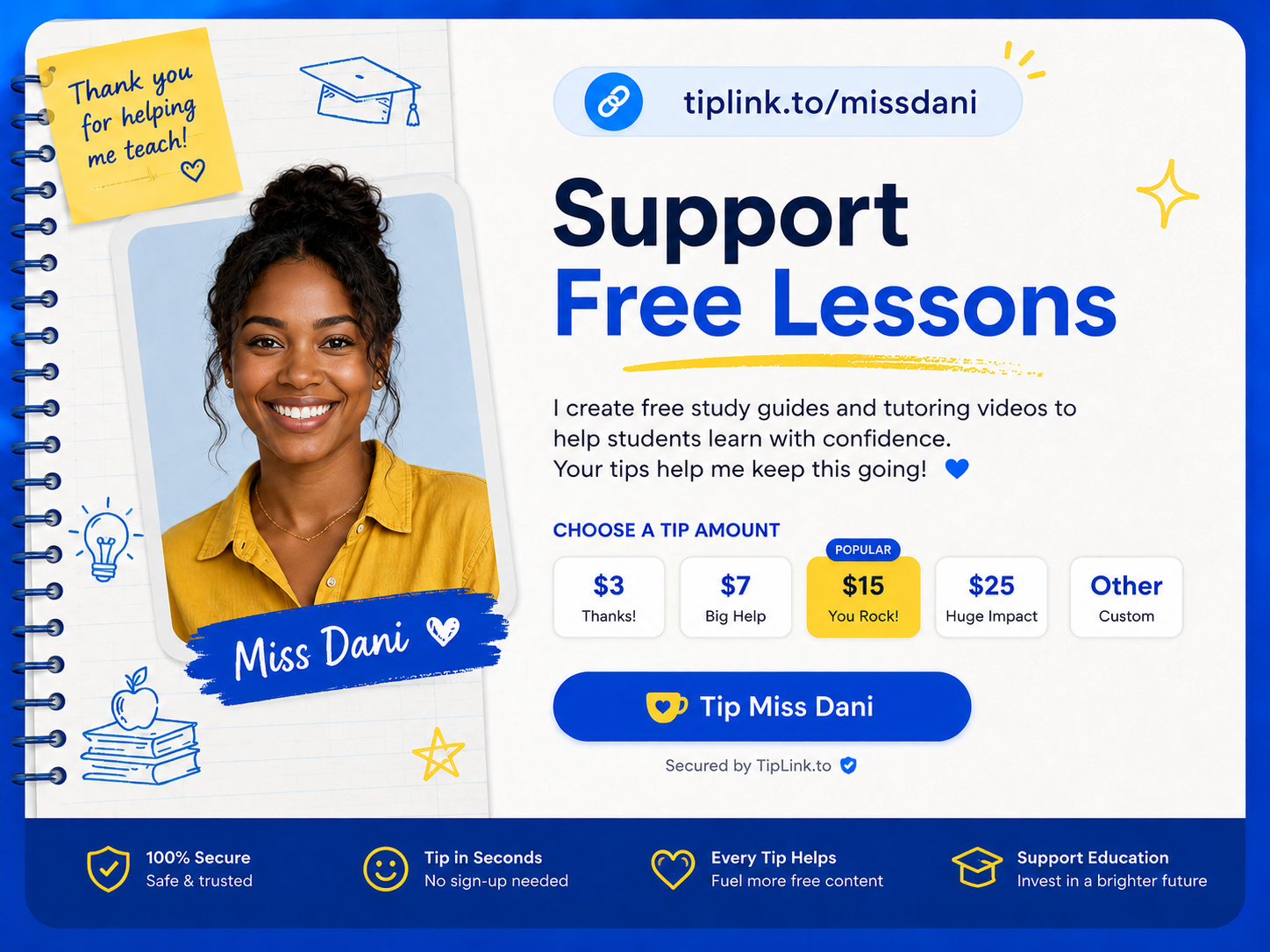 Teacher TipLink page preview for supporting free lessons and education content